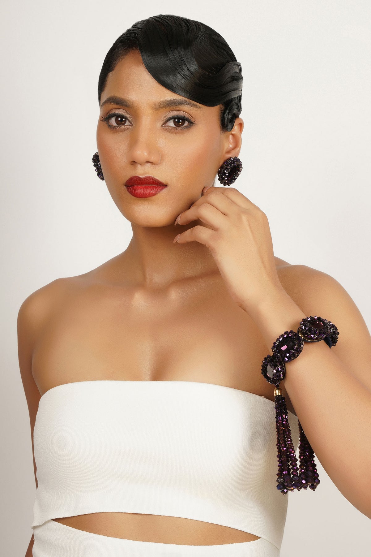 Crystal Bead Embellished Stud Earrings 