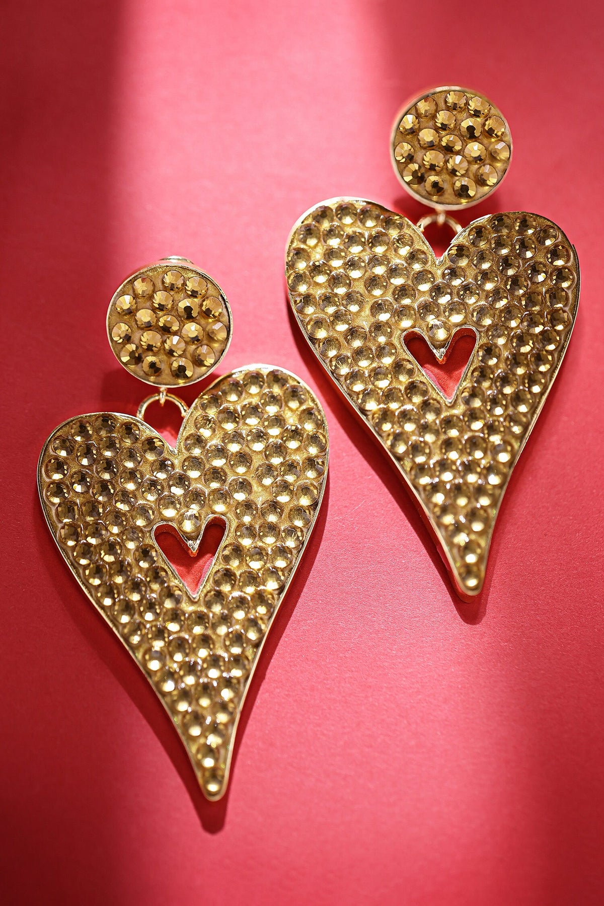 Crystal Embellished Heart Dangler Earrings 
