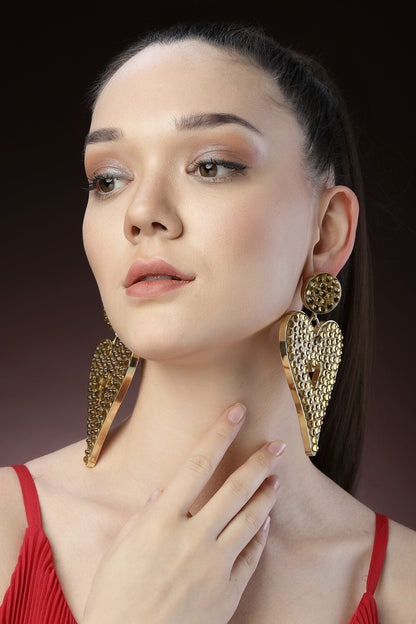 Crystal Embellished Heart Dangler Earrings 
