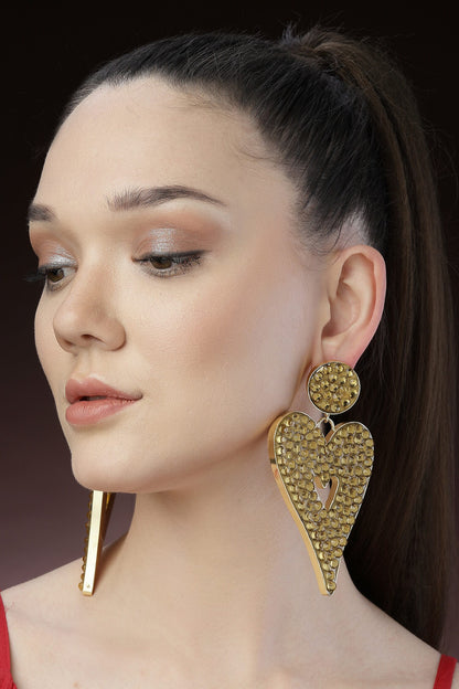 Crystal Embellished Heart Dangler Earrings 