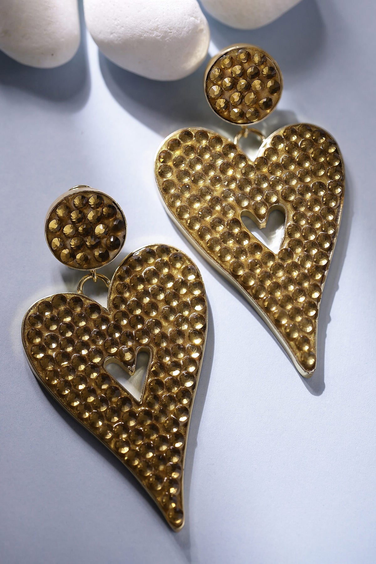 Crystal Embellished Heart Dangler Earrings 