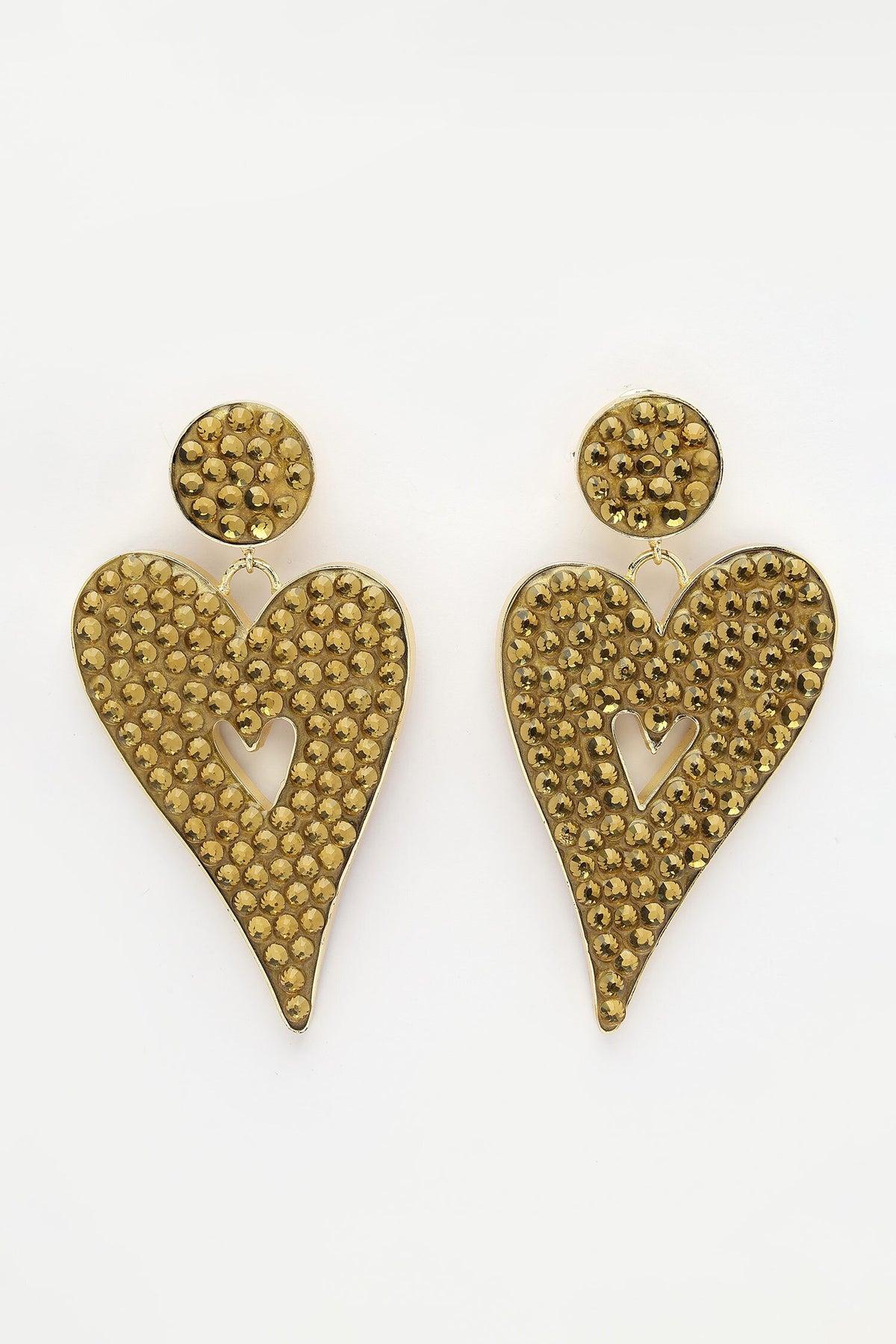 Crystal Embellished Heart Dangler Earrings 