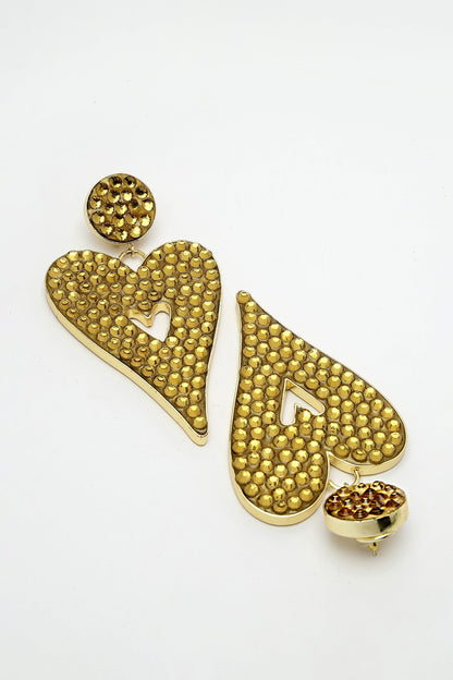 Crystal Embellished Heart Dangler Earrings 