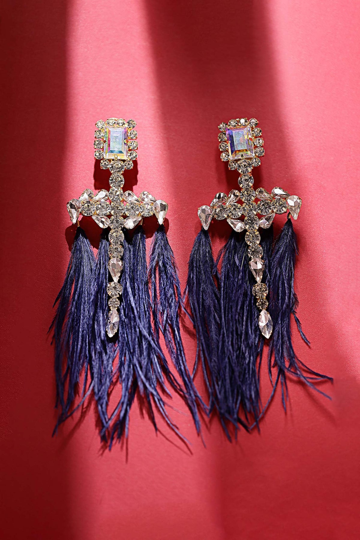 Feather Embellished Dangler Earrings 