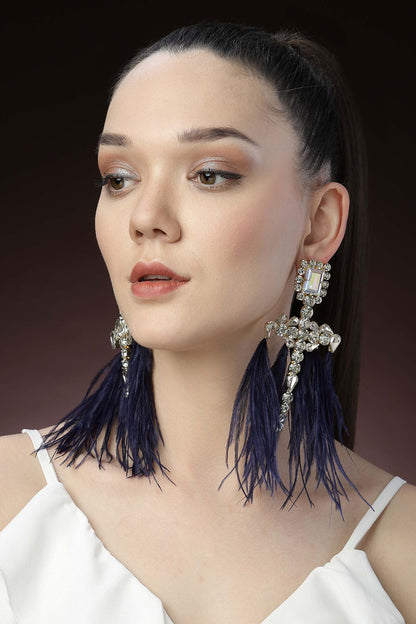 Feather Embellished Dangler Earrings 