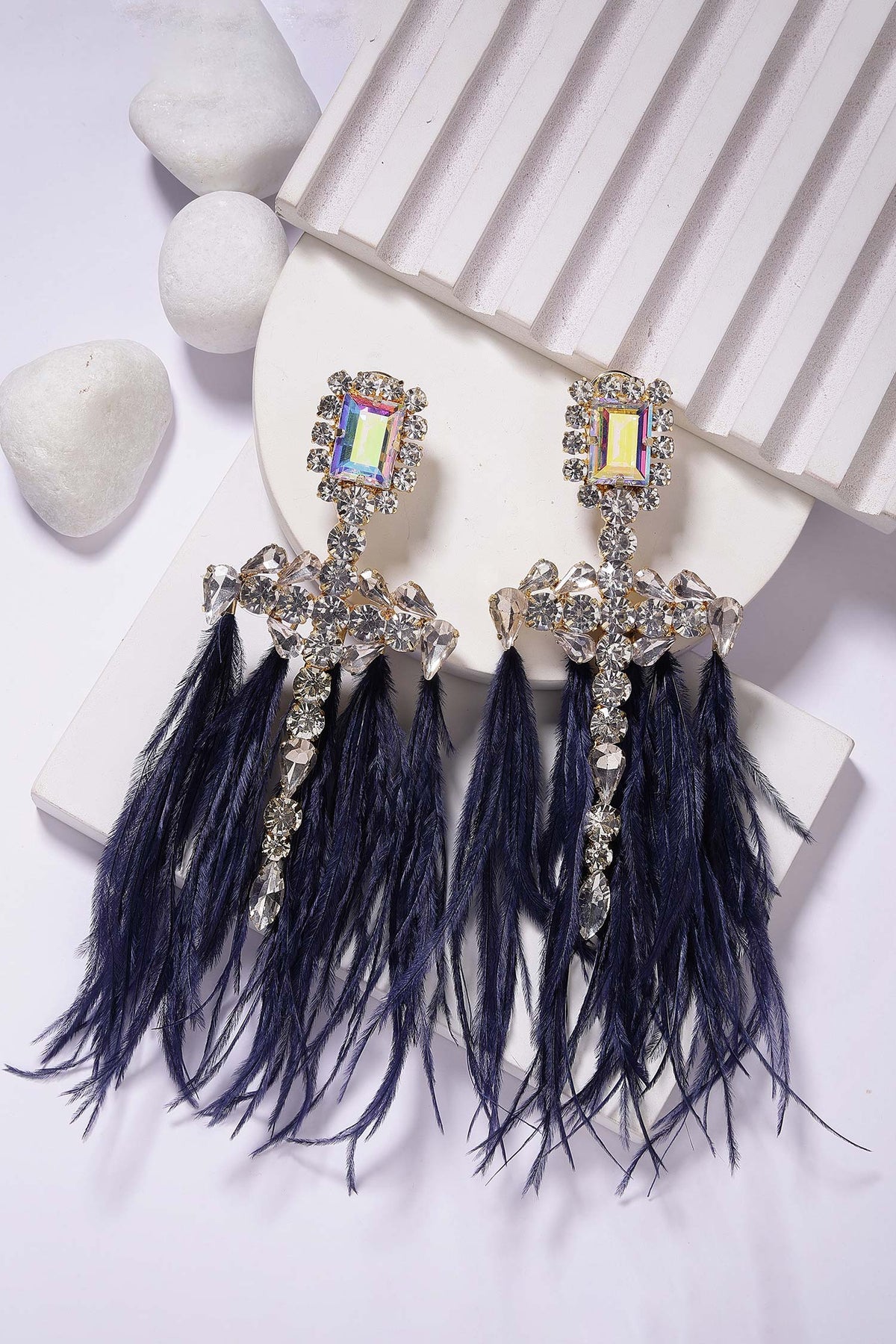 Feather Embellished Dangler Earrings 