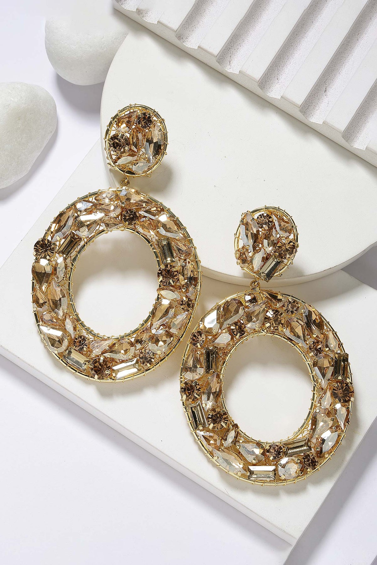 Crystal Embellished Hoop Earrings 