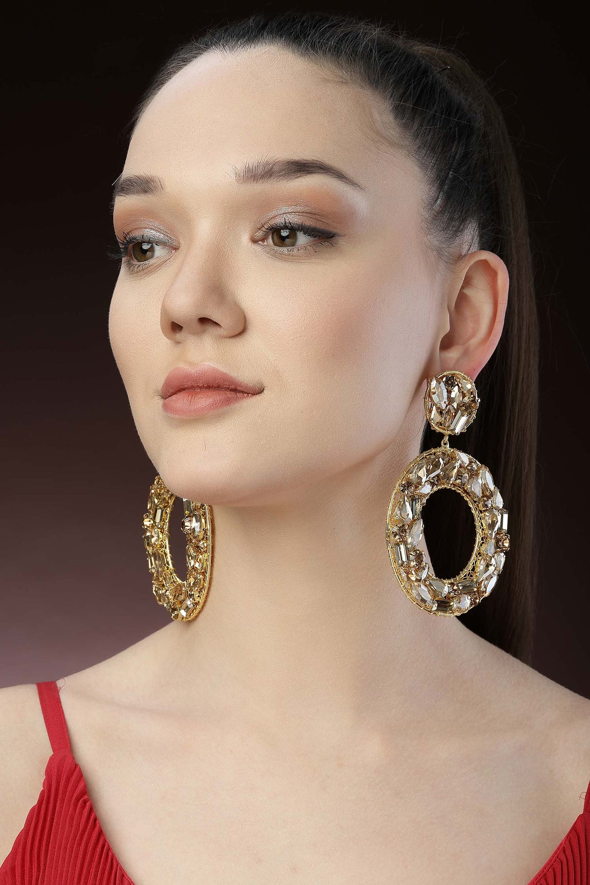 Crystal Embellished Hoop Earrings 