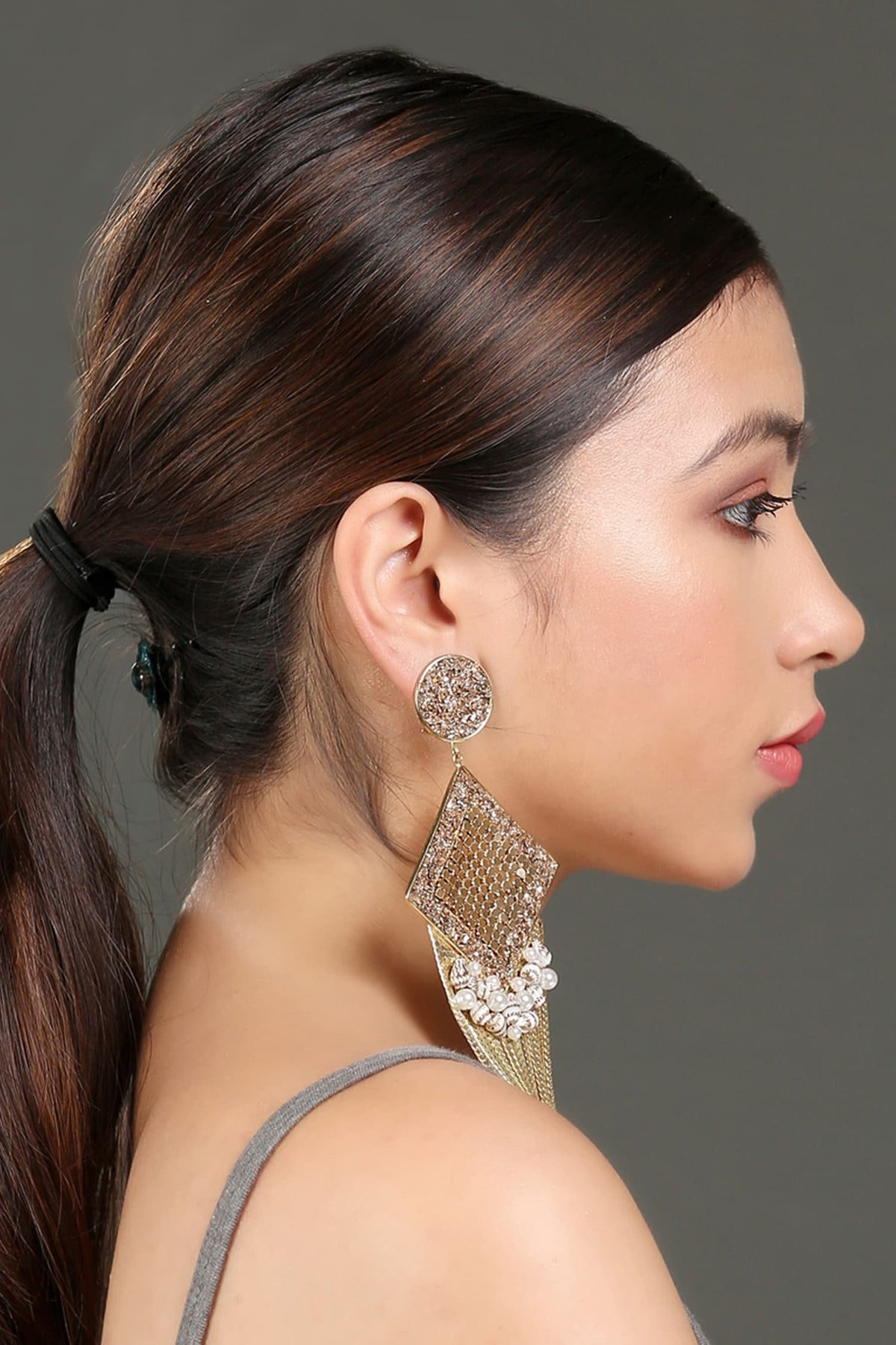Diamond Shaped Tassel Drop Earrings 