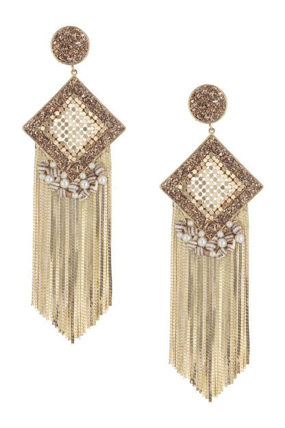 Diamond Shaped Tassel Drop Earrings 