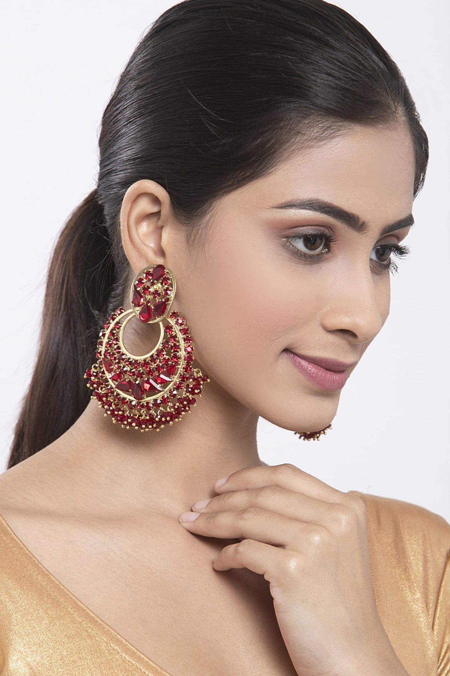 Crystal Embellished Chandbali Earrings 