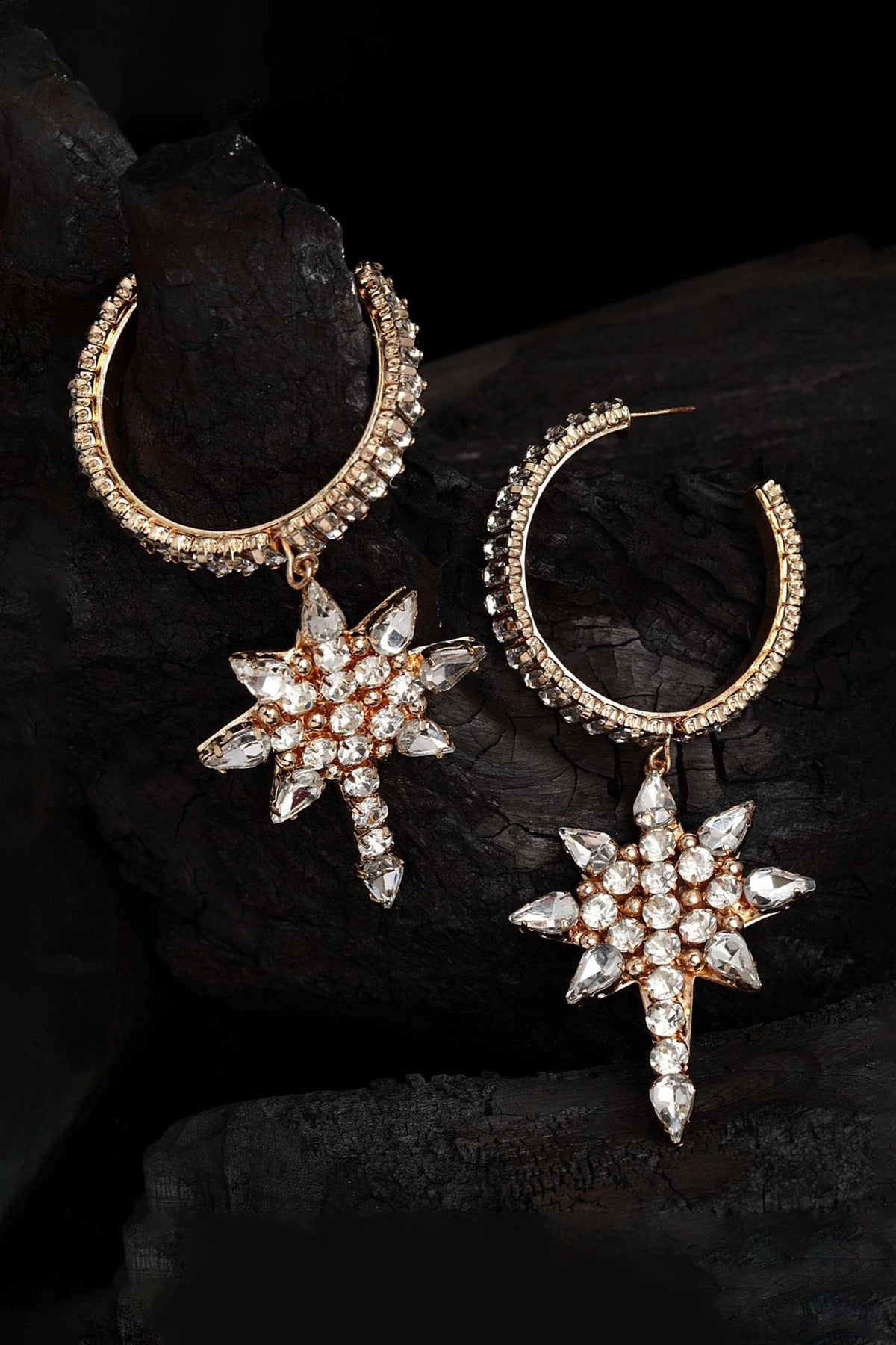 Star Carved Drop Earrings 