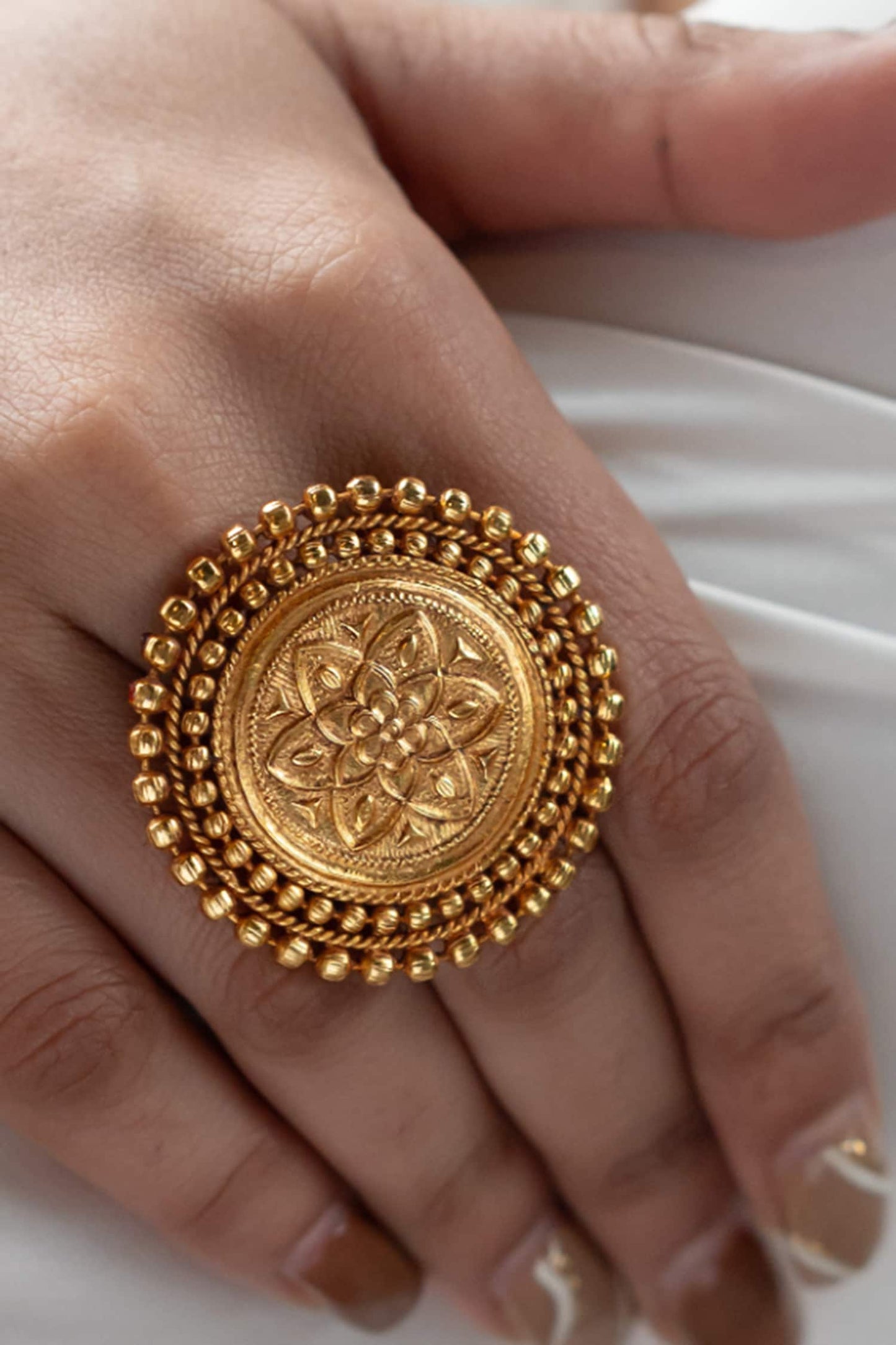 Floral Carved Temple Ring 