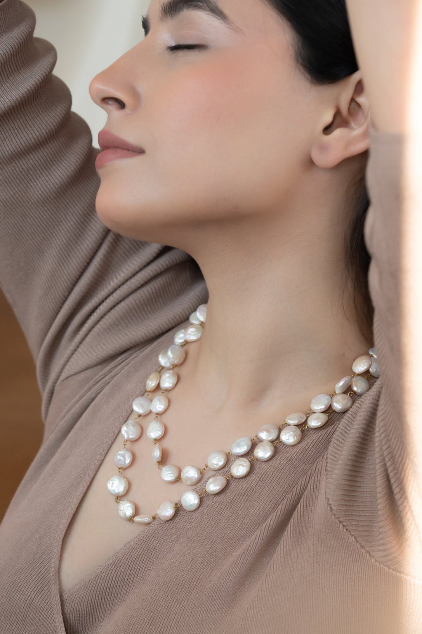 Coin Pearl Layered Necklace 