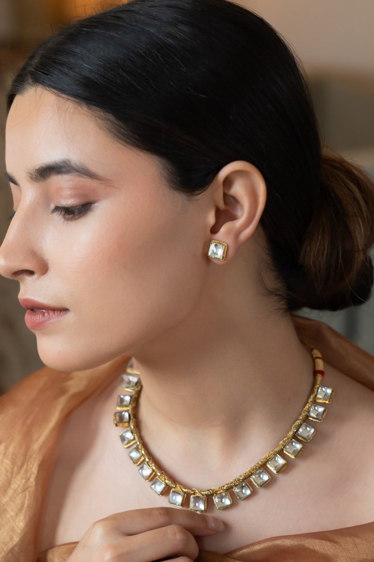 Square Kundan Embellished Choker Set 