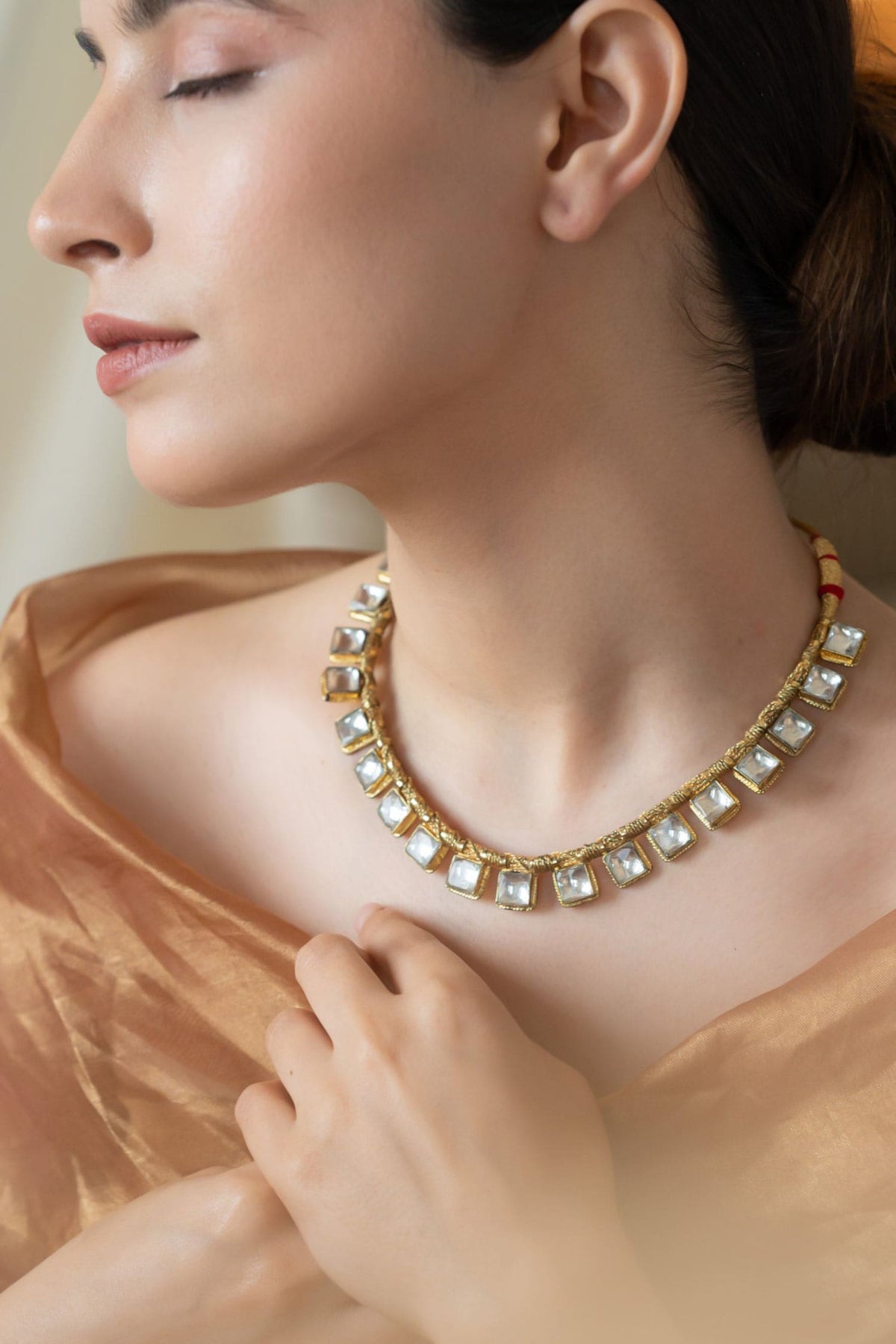 Square Kundan Embellished Choker Set 