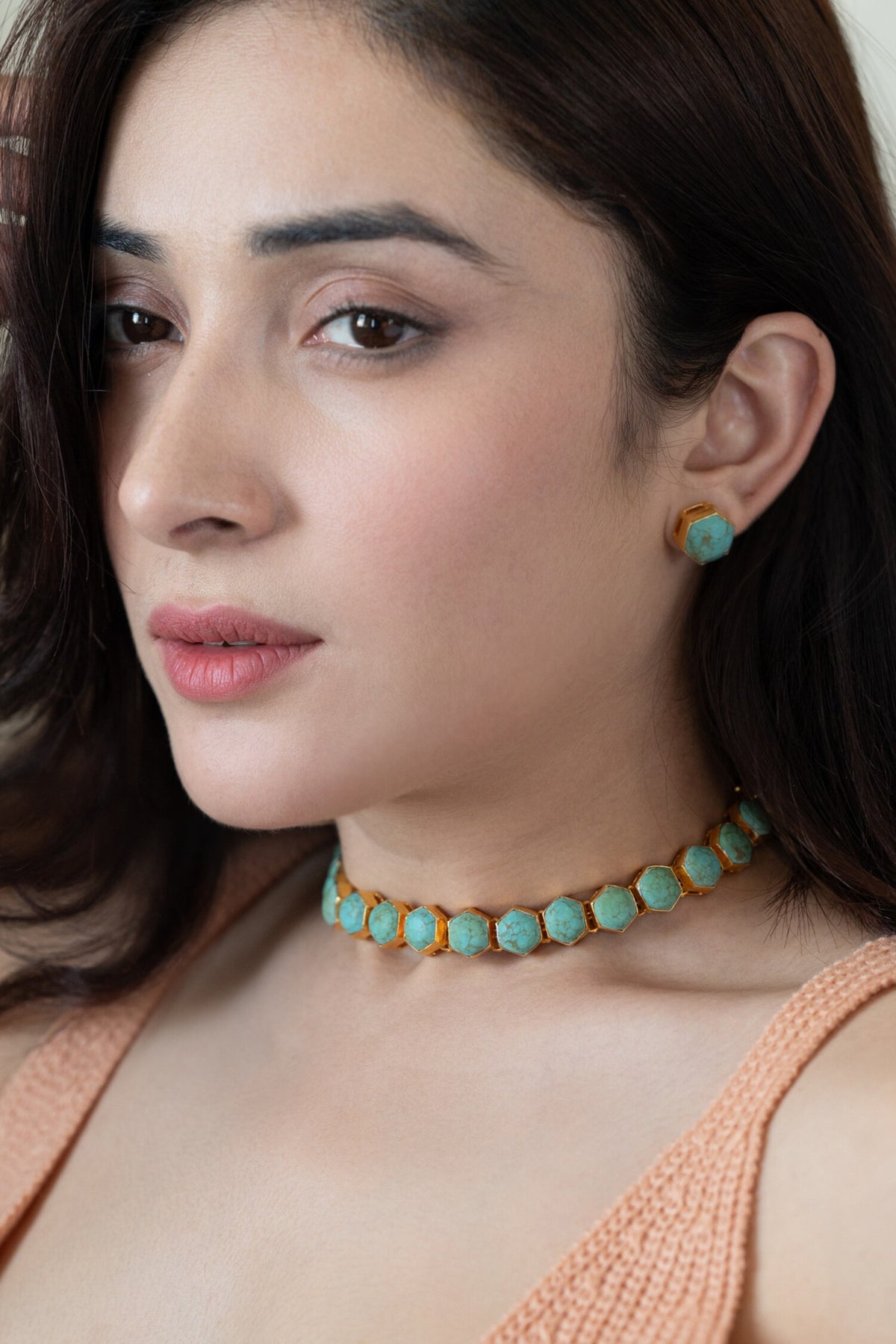 Firoza Stone Embellished Choker Set 