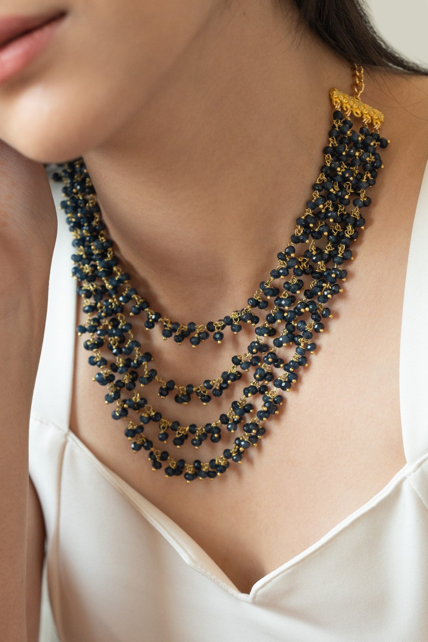 Onyx Tassel Layered Necklace 