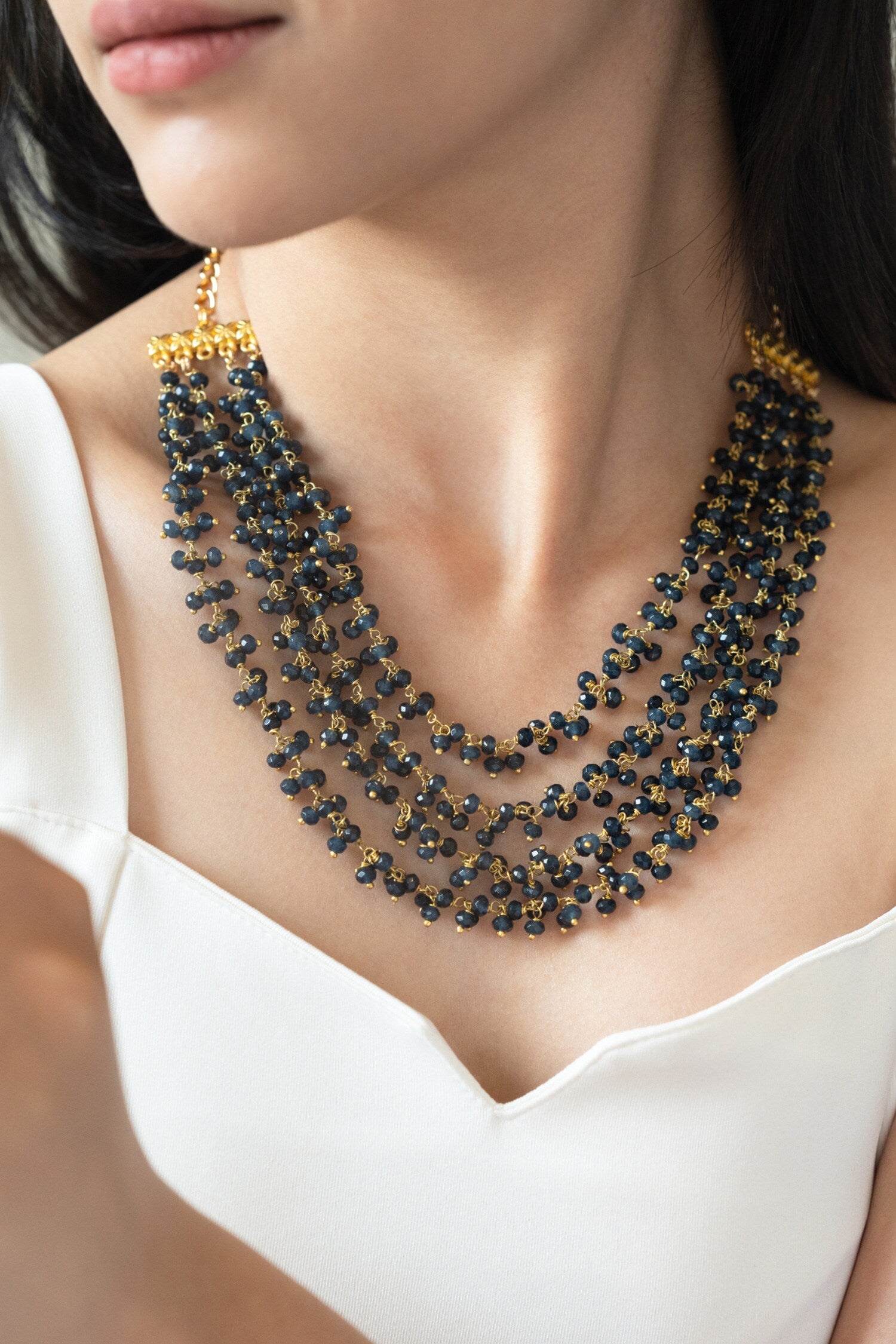 Onyx Tassel Layered Necklace 
