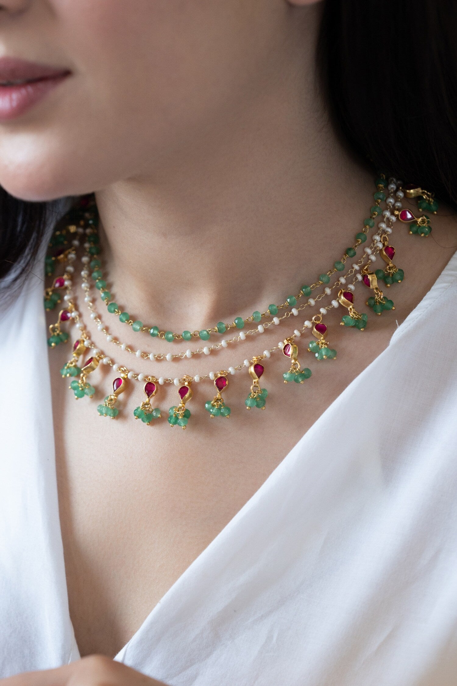 Onyx Kundan Embellished Layered Necklace 