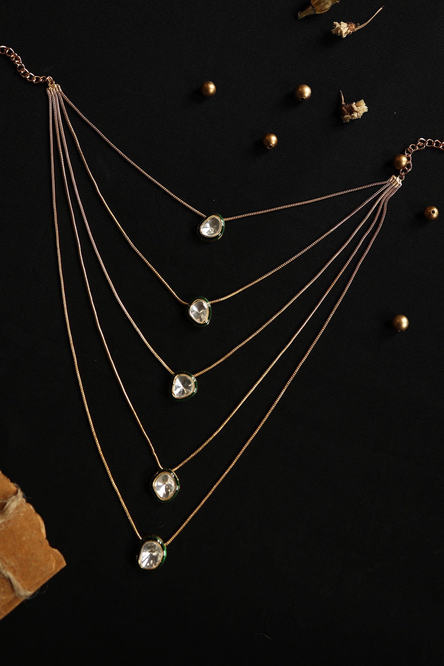 Polki Embellished Layered Chain Necklace 