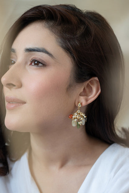 Floral Kundan Stone Tassel Earrings 