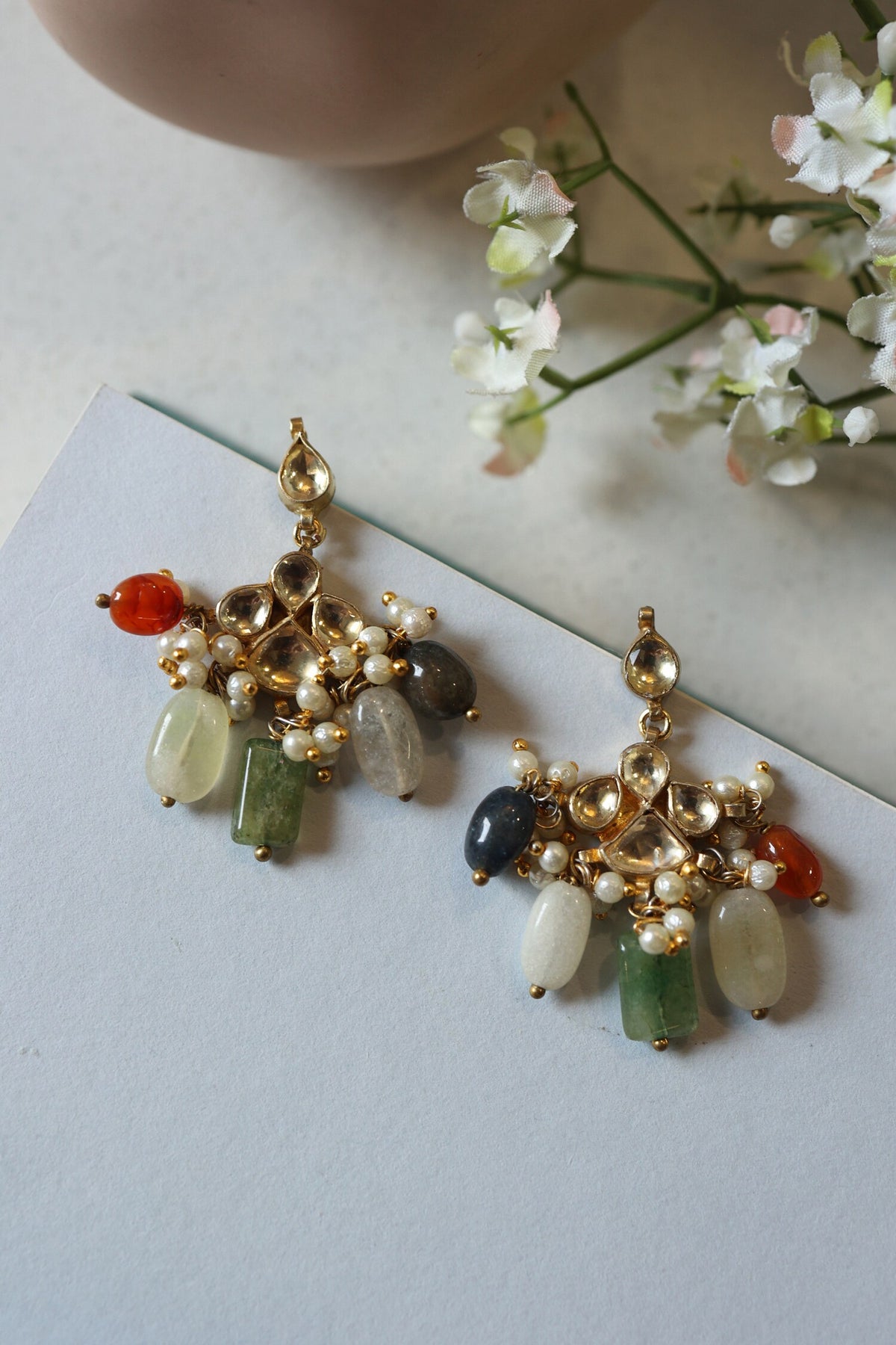 Floral Kundan Stone Tassel Earrings 