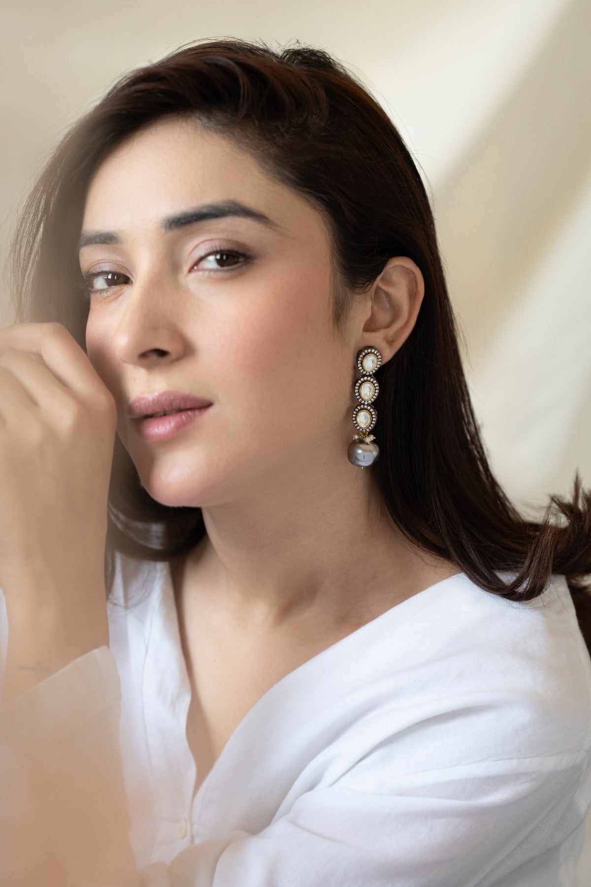 Zircon Studded Pearl Drop Earrings 