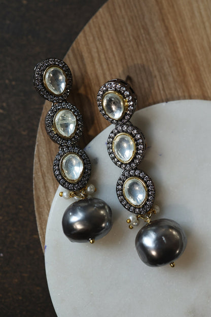 Zircon Studded Pearl Drop Earrings 
