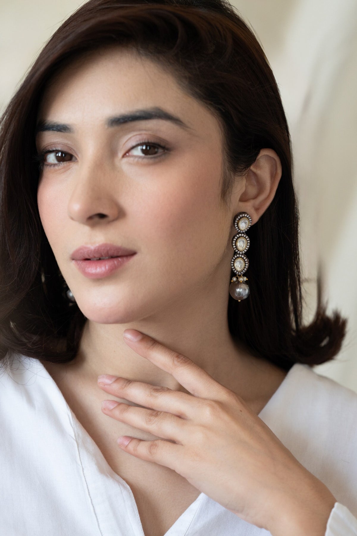 Zircon Studded Pearl Drop Earrings 