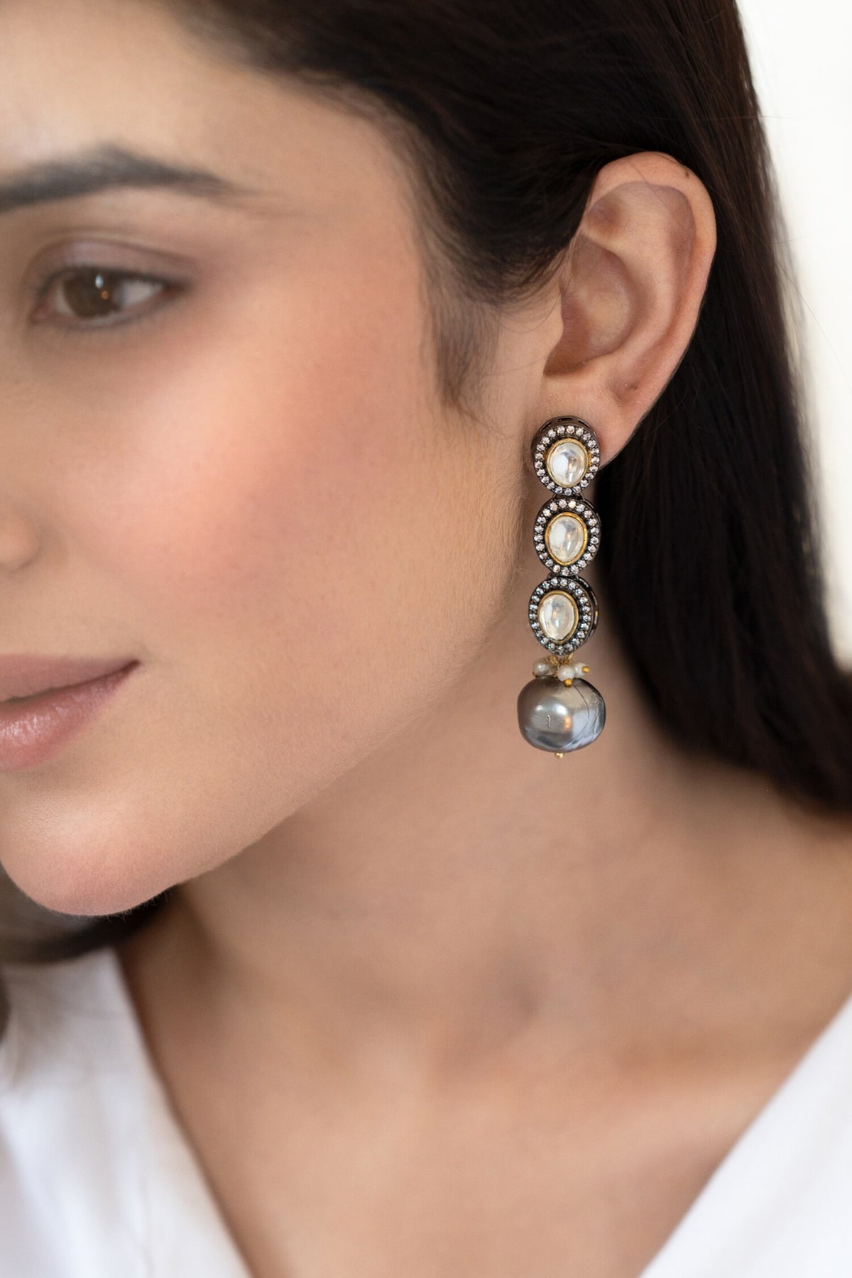 Zircon Studded Pearl Drop Earrings 