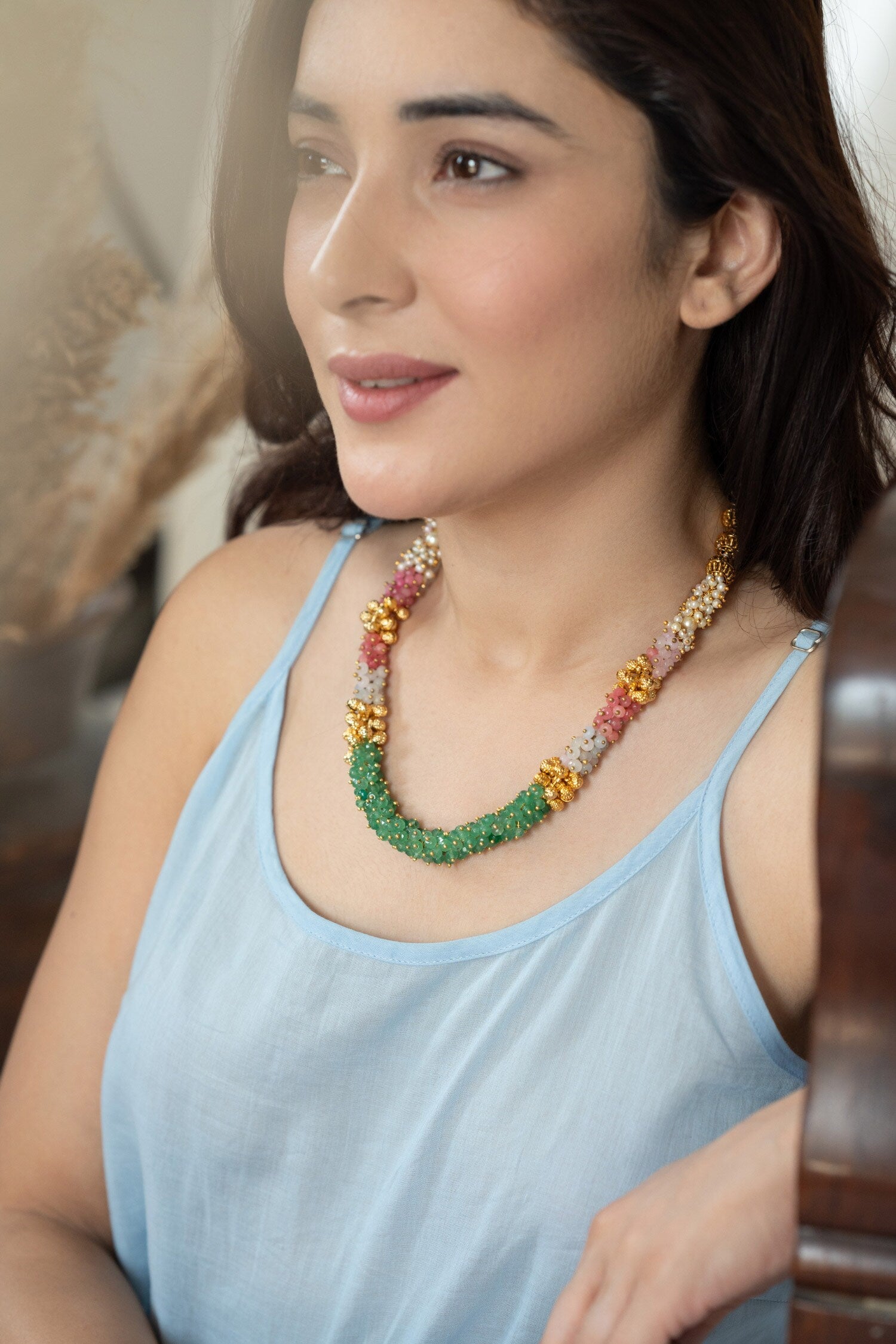 Onyx Pearl Tasselled Necklace 