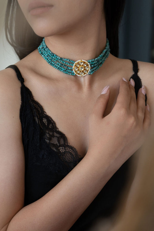 Floral Kundan Studded Onyx Choker 