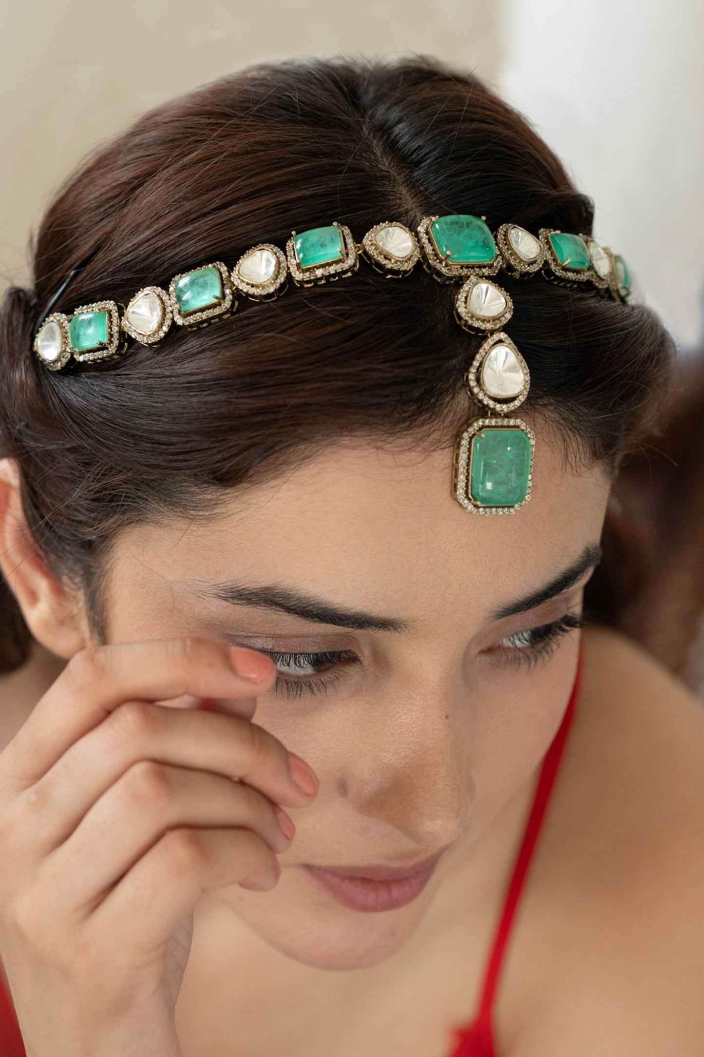 Victorian Polki Stone Studded Mathapatti 