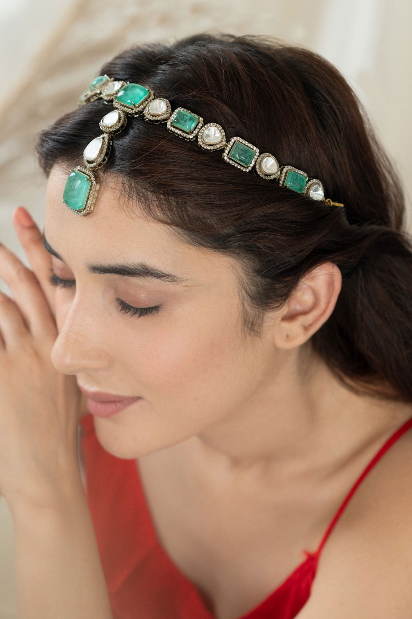 Victorian Polki Stone Studded Mathapatti 
