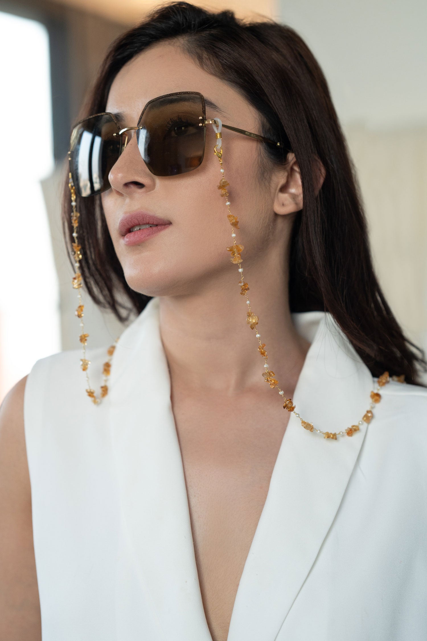 Natural Stone Embellished Eyewear Chain 