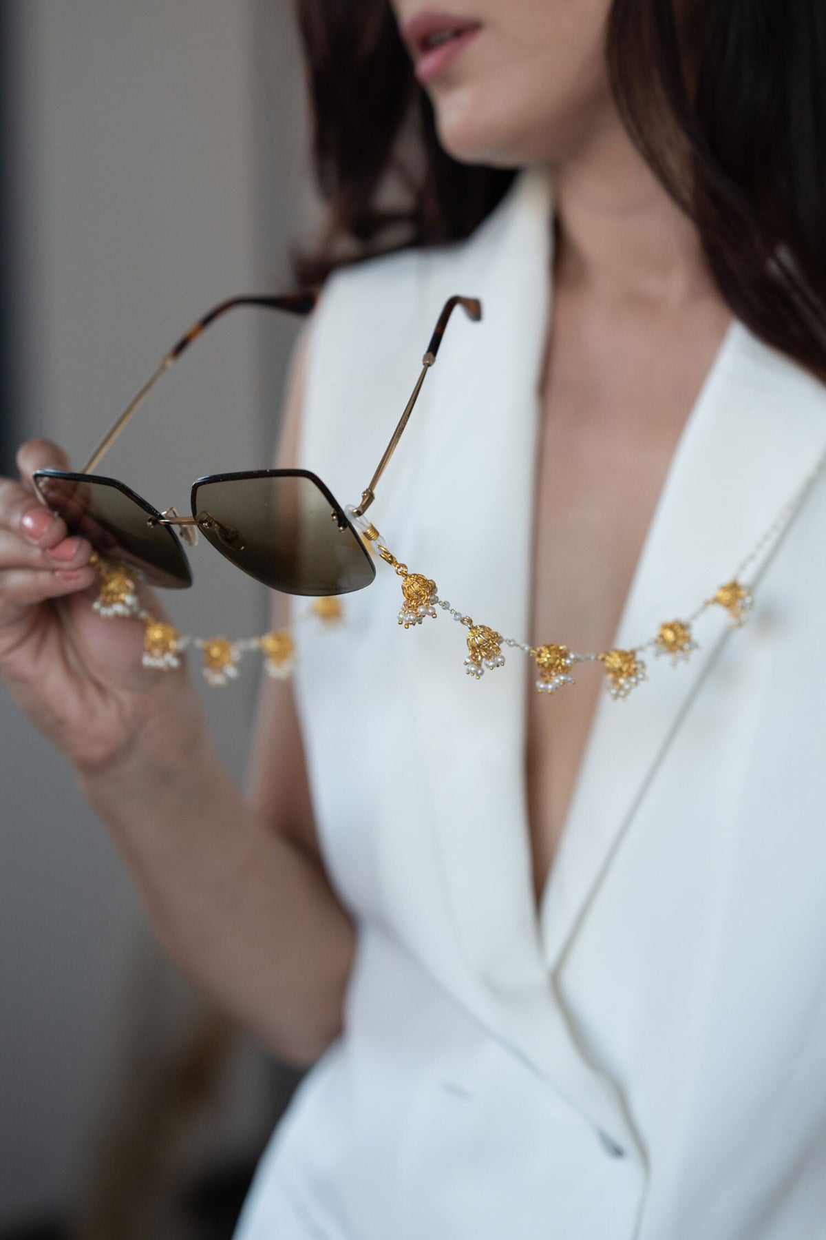 Jhumka Pearl Embellished Eyewear Chain 