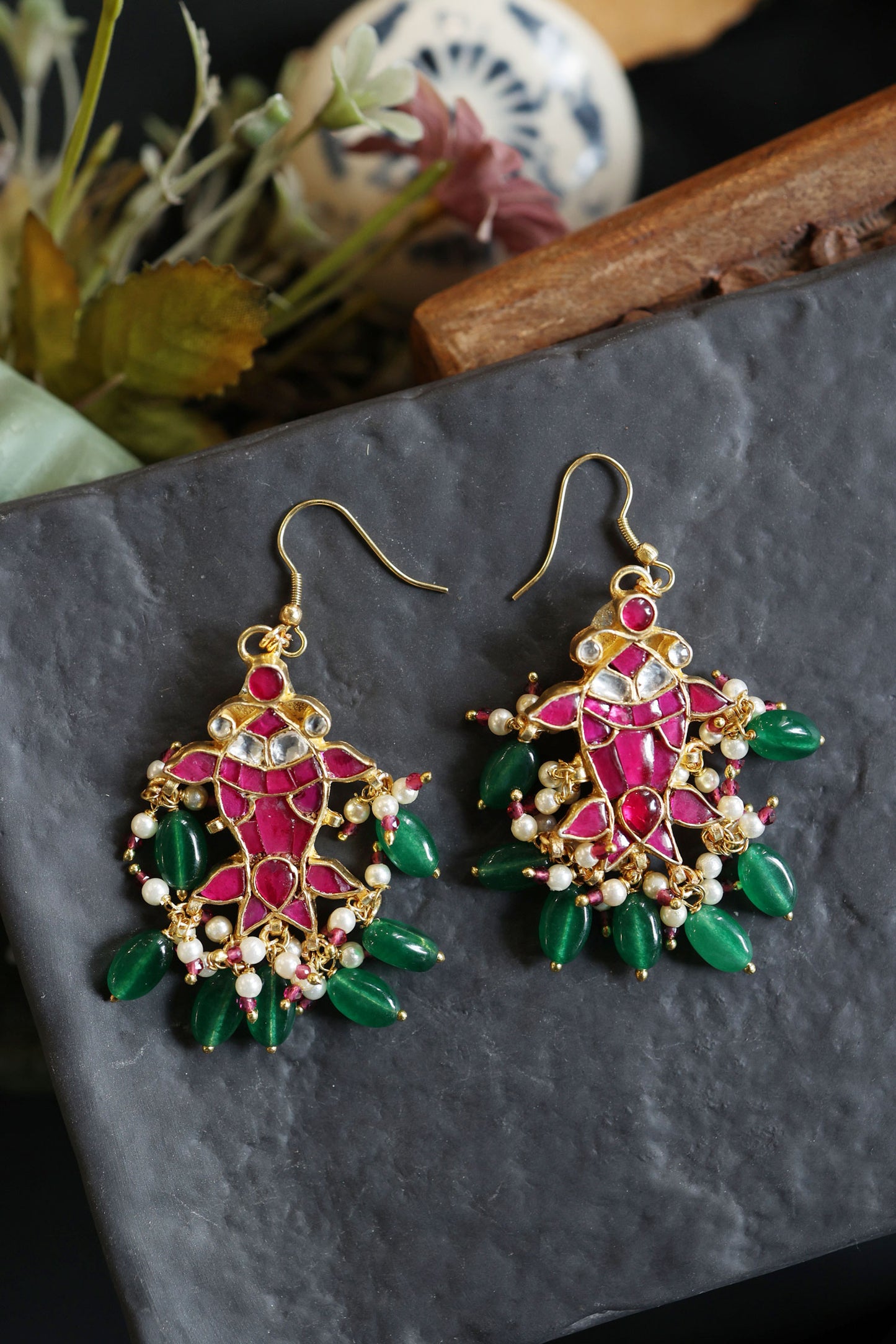 Kundan Studded Fish Pattern Earrings 