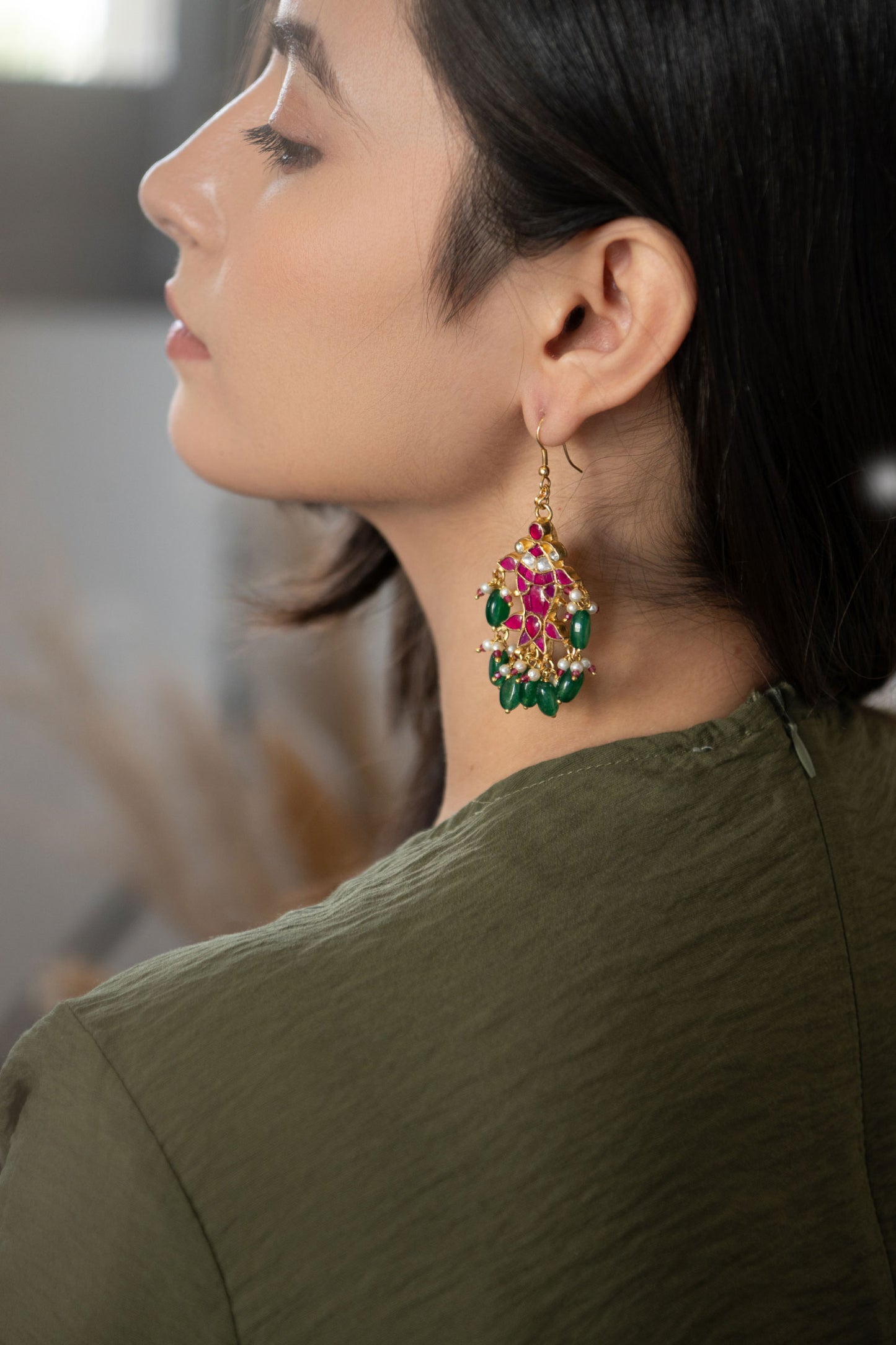 Kundan Studded Fish Pattern Earrings 