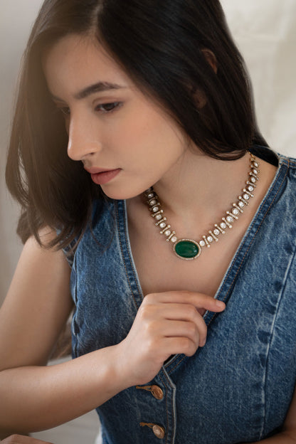 Victorian Polki Stone Studded Choker Set 