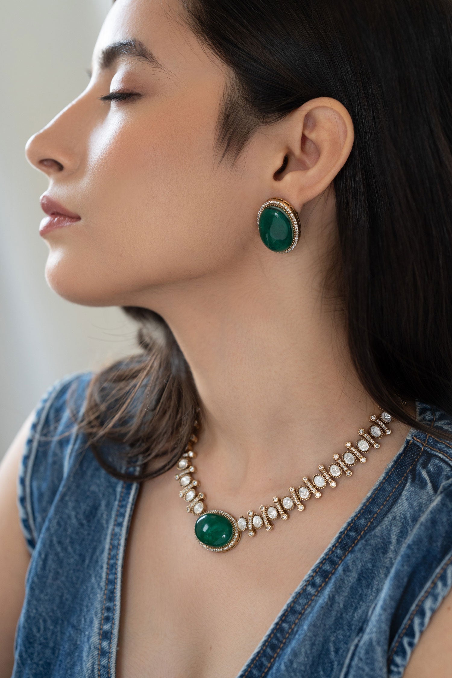 Victorian Polki Stone Studded Choker Set 