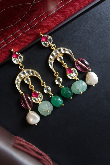 Kundan Studded Crecent Tassel Earrings 