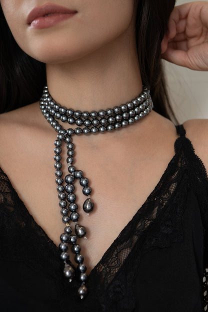 Pearl Long Tie Necklace 