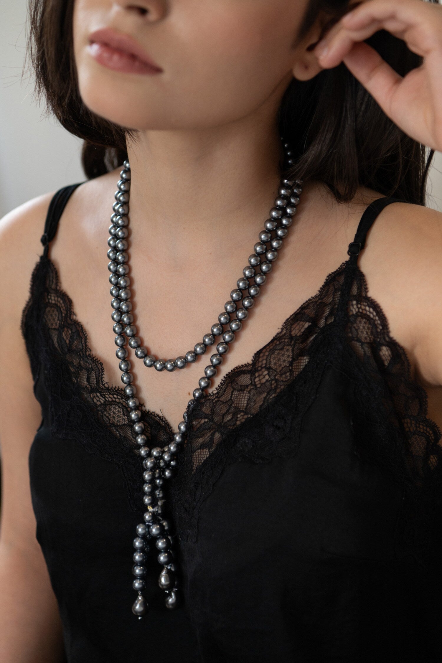 Pearl Long Tie Necklace 