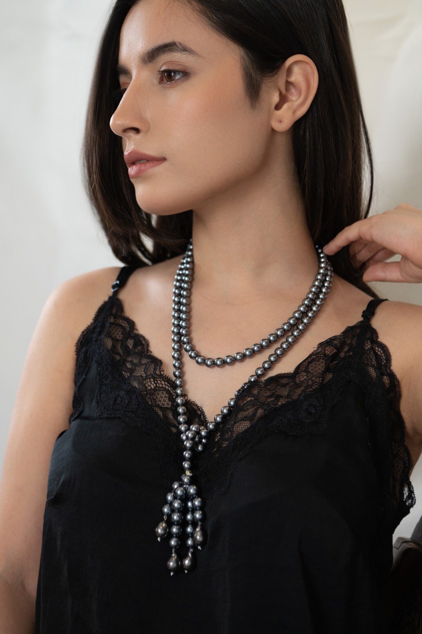 Pearl Long Tie Necklace 