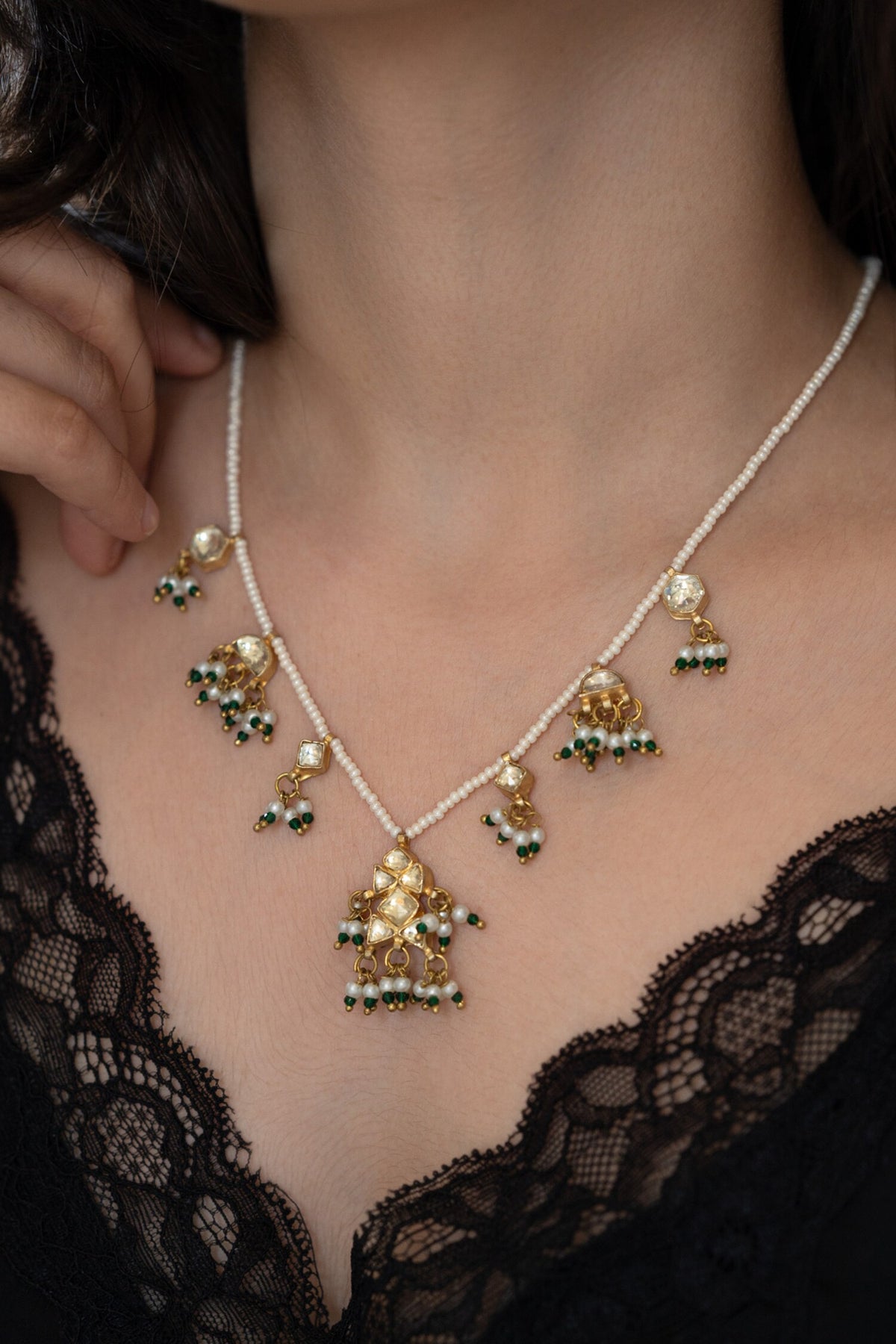 Floral Kundan Pearl Necklace 