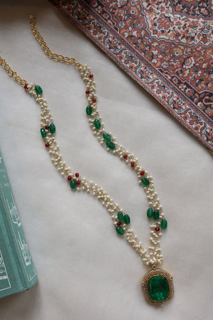 Stone Embellished Pearl Multi-Chain Necklace 
