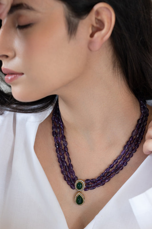 Amethyst Muti-Chain Pendant Necklace 