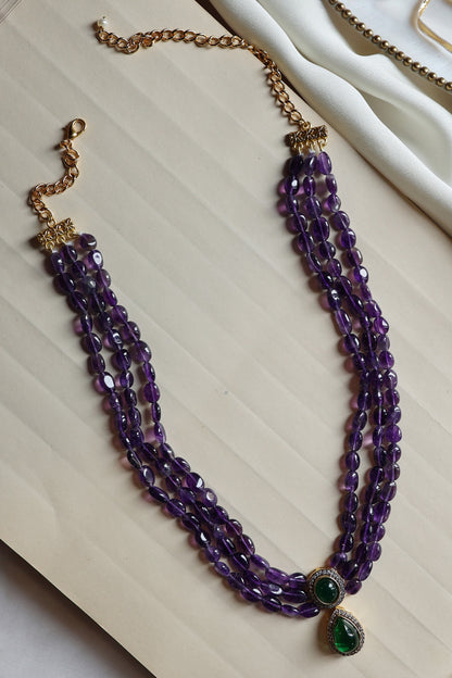 Amethyst Muti-Chain Pendant Necklace 