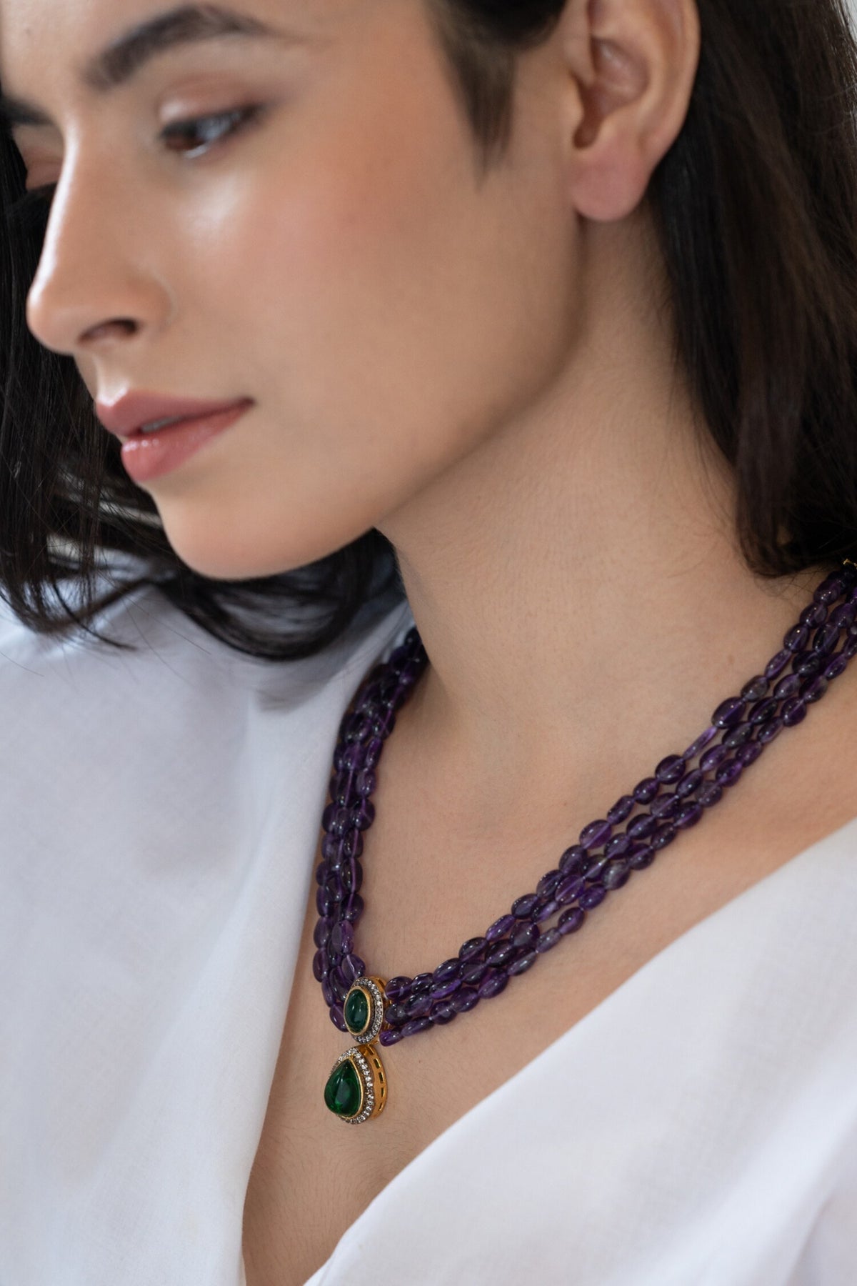 Amethyst Muti-Chain Pendant Necklace 